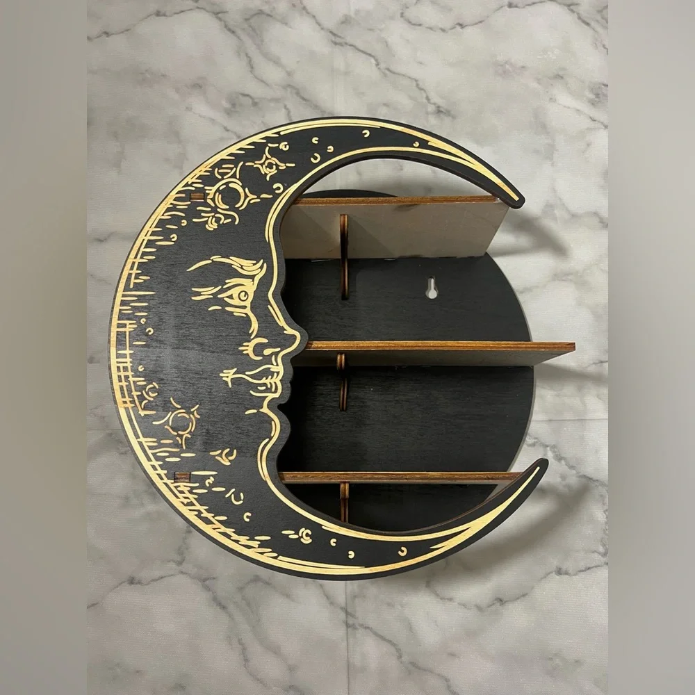 Moon Face black and blonde wood light wood display shelf small